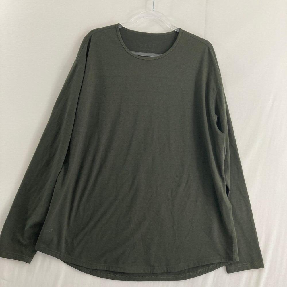 BYLT Drop Cut Shirt Mens XXL Gray/Green Stretch Long Sleeve Crew Neck Comfy
